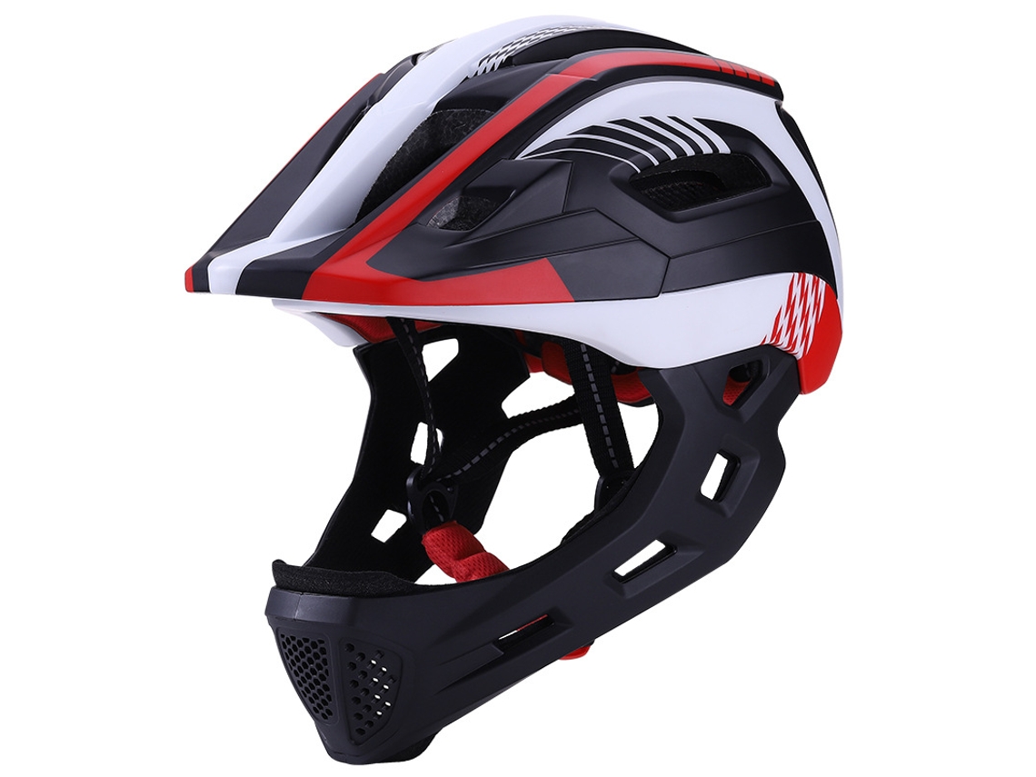 Capacete Infantil Para Bicicleta (preto, Vermelho E Branco) Com Protetor De Queixo Removível.