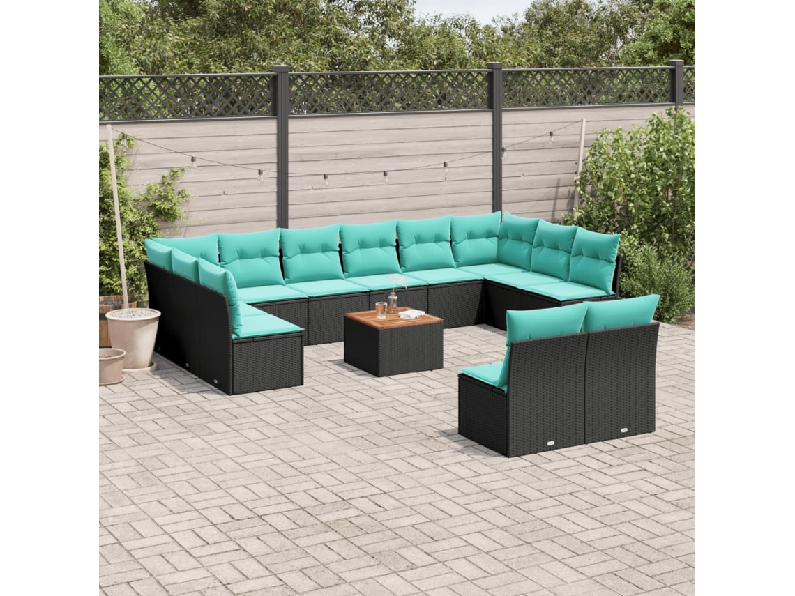 Vidaxl 13 Pcs Conjunto De Sofás De Jardim Com Almofadões Vime Pe Preto