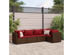 Conjunto 5 Peças Lounge Jardim C/ Almofadões Vime Pe Marrom Dkd Home Decor