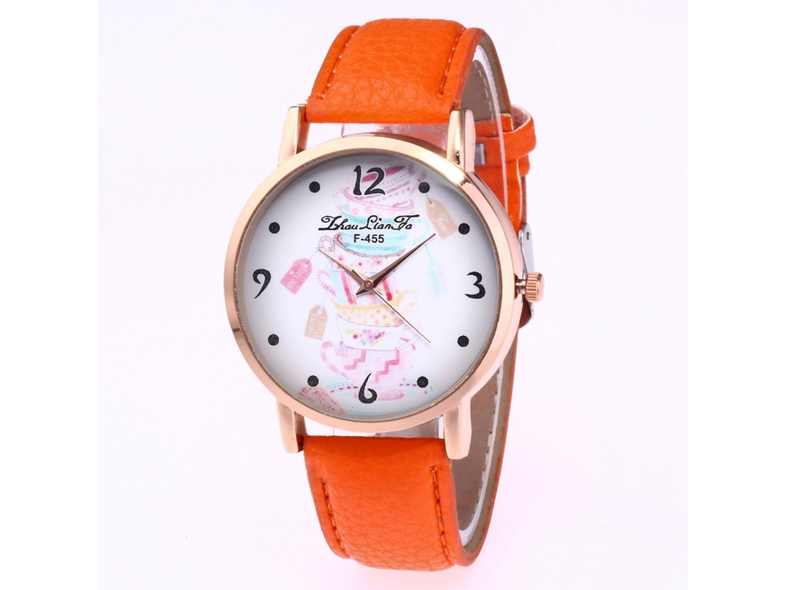 Reloj De Cuarzo Casual Simple Y Moderno Con Correa De Cuero Pu Naranja Para Hombre Y Mujer