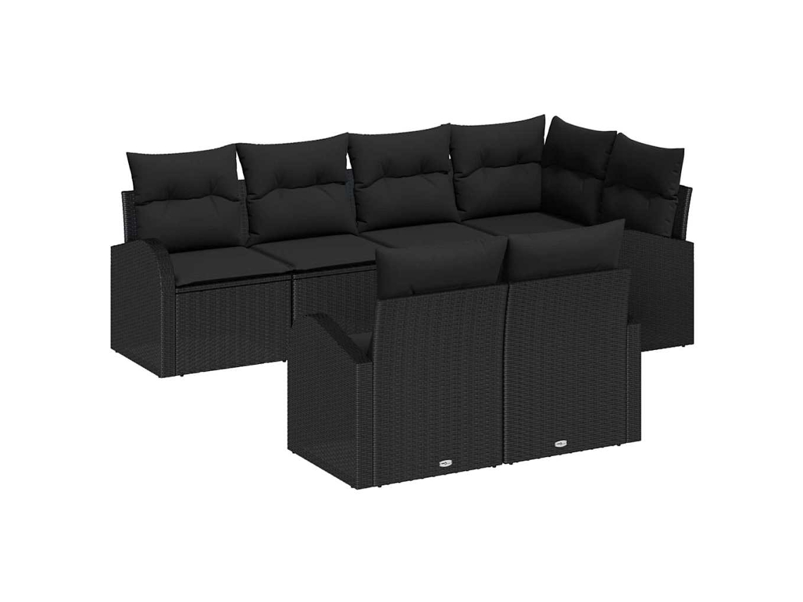 Conjunto 7 Conjunto De Sofás Para Exterior Vidaxl Preto Vime Pe (55 X 55 X 37 Cm)