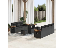 Vidaxl Conjunto De Sofá De Jardim Com Almofada 13 Pcs Preto Vime Pe