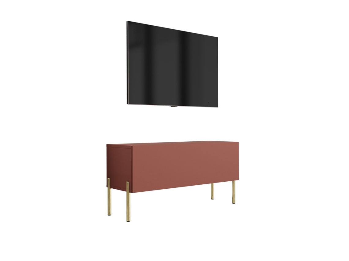 Móvel Tv : Vermelho Tijolo, 100 X 52 X 32 Cm, Patas Douradas 3E 3XE LIVING.COM
