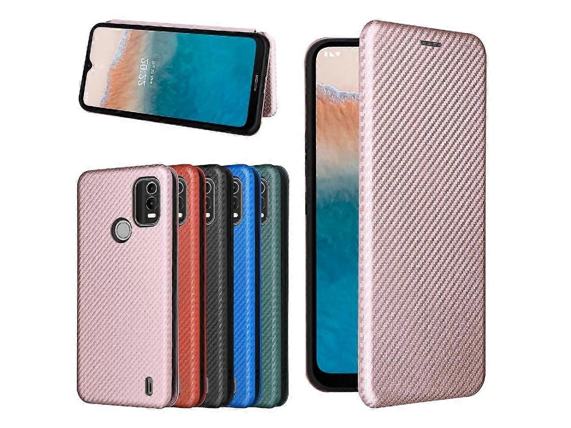 Capa Para Nokia C21 Plus Com Suporte Para Cartões E Proteção Total, Capa Flip De Couro Com Suporte Magnético De Fibra De Carbono