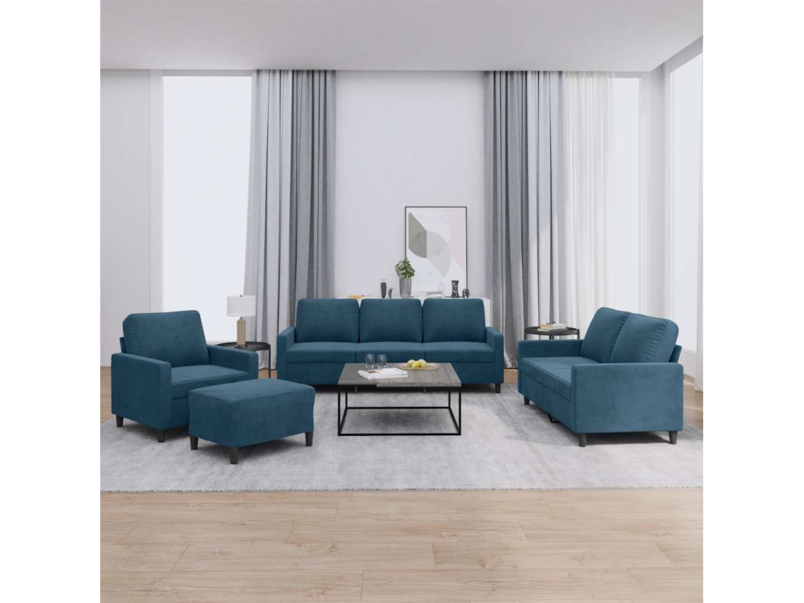 Vidaxl 4 Pcs Conjunto De Sofás Com Almofadões Veludo Azul