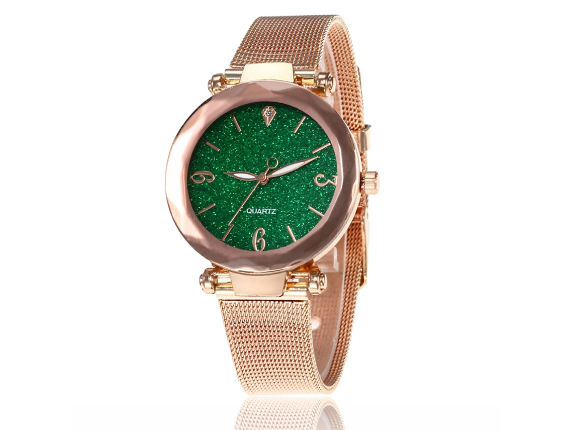 Relógio de Pulso Feminino Simples de Liga com Malha e Movimento Quartz (verde)