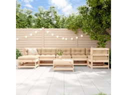 8 Pcs Conjunto Lounge Jardim C/ Almofadões Madeira Maciça Dkd Home Decor