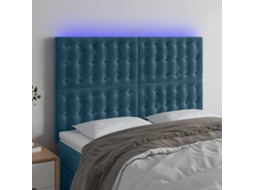 Vidaxl Cabeceira Cama C/ Luzes Led Veludo 144x5x118/128cm Azul-escuro