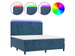 Cama Box Spring com Colchão LED Veludo Azul Escuro MAISON EXCLUSIVE (180x200 cm)