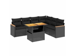 Conjunto de 7 Sofás para Jardim com Almofadões Vime Pe Preto MAISON EXCLUSIVE (7 pcs)