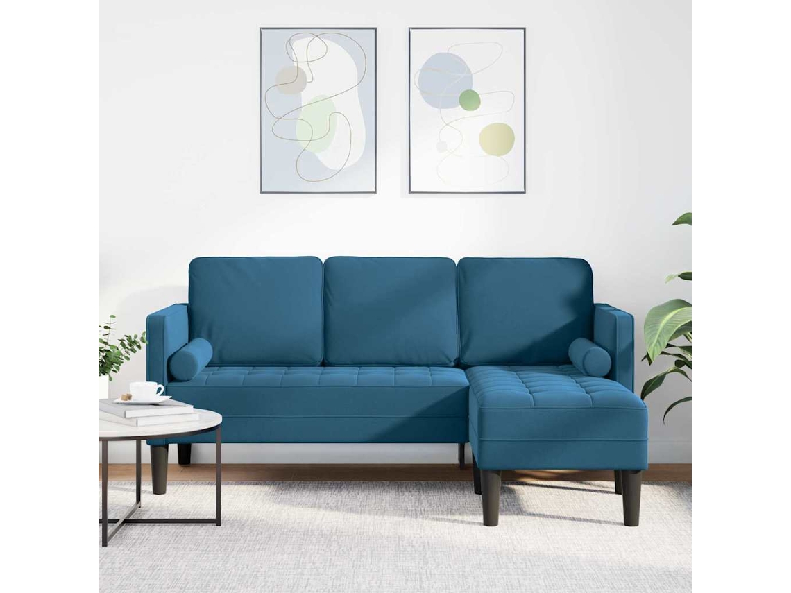 Vidaxl Conjunto De Sofás Com Almofada Azul Poliéster