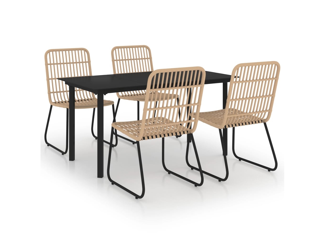 vidaXL 5 pcs conjunto de jantar para exterior vime PE e vidro