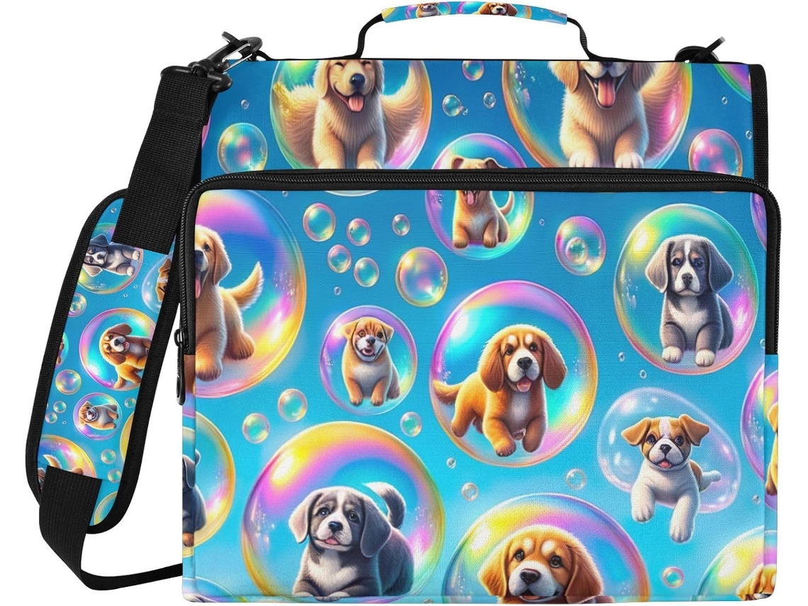 Pasta Organizadora Divertida Com Estampa De Cachorrinho Bolha, Ideal Escola E Trabalho Possui 3 Argolas, Fecho De