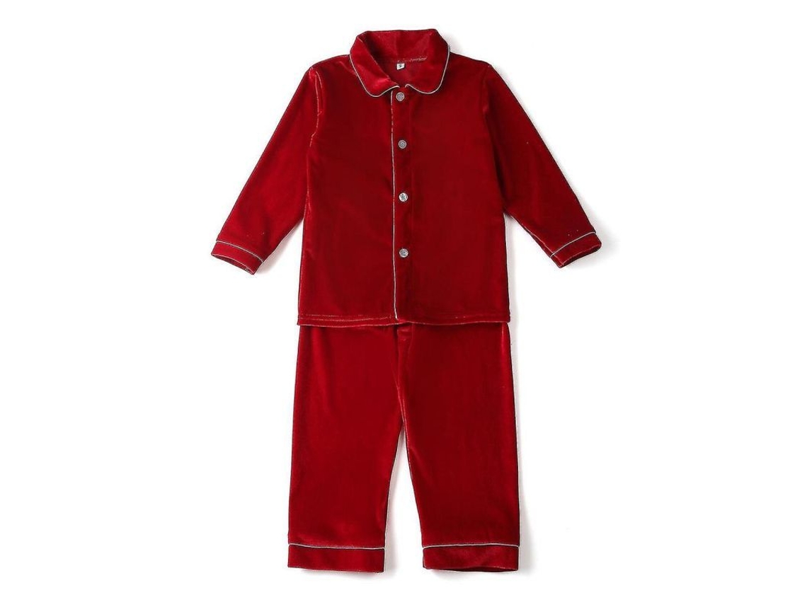 2026 conjunto de Pijamas de Navidad Rojo para Niños Niñas Tela de Terciopelo Dorado Invierno 8 9t B Rojo