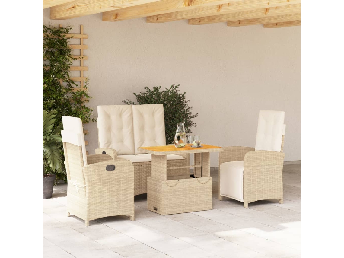 Vidaxl 4 Pcs Conjunto de Jantar P/ Jardim C/ Almofadões Vime Pe Bege