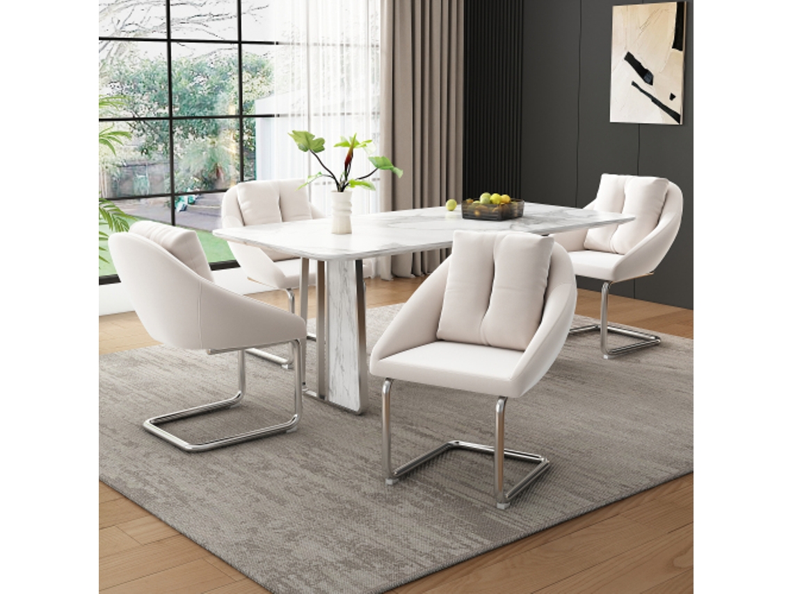 Conjunto de 4 cadeiras giratórias Veludo com almofadas, luxuosas para sala de estar e quarto, pés curvos, bege.