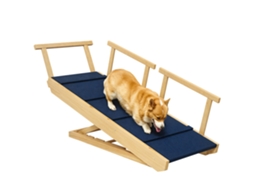 Rampa para Cães, Ajustável em Altura, Dobrável, Corrimão, para Cães de Até 40kg, Estrutura de Madeira,, Preta 85 X 40 X 61 Cm