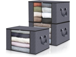 Caixas Organizadoras Para Roupas, Sacos Para Guardar Roupas, Organizadores De Guarda-roupa, Com Alças Reforçadas Cinza Escuro, Pacote Com 3
