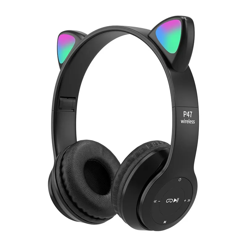 (preto) Fones De Ouvido Sem Fio Cat Ear Bluetooth Capacete Compatível Estéreo Bass Envoltório Fones De Ouvido