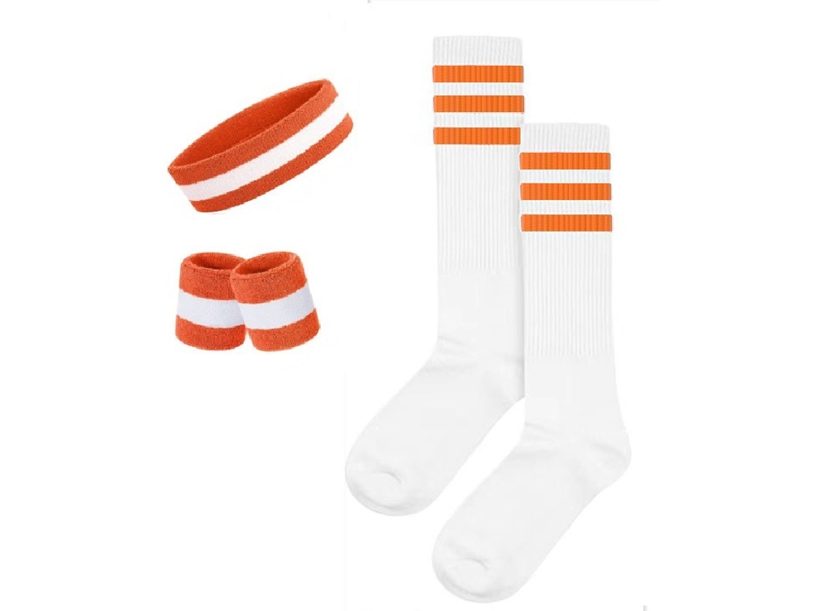 Conjunto Completo Yuysan Faixas De Cabeça, Munhequeiras E Meias Desportivas Elásticas, Absorventes De Suor Para Ginásio E Corrida Laranja Branco