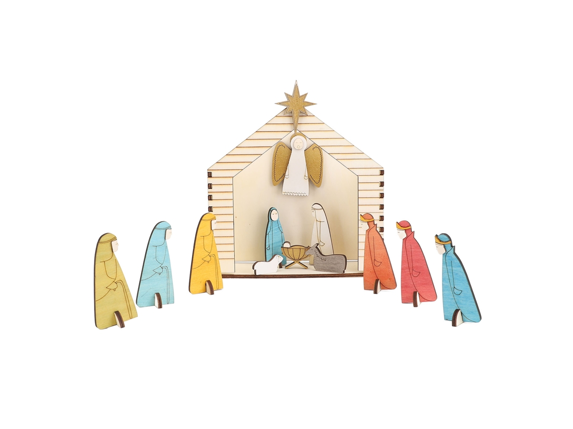 Figura De Presépio De Madeira Decoração Mesa Presente Worten