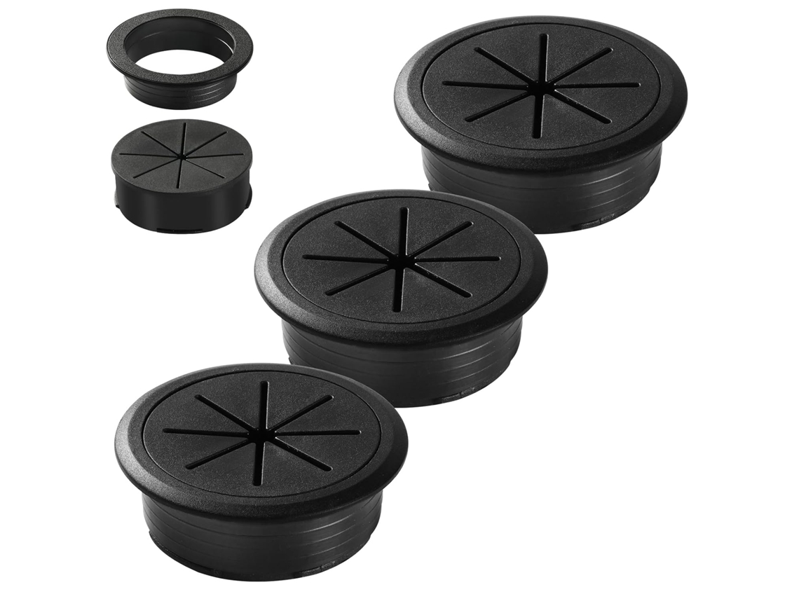 Ilhós Para Mesa 50mm 2 Polegadas, Set Com 3 Peças, Tampa Para Orificio de Cabos Na Mesa, Preta, Tampa De Ilhós