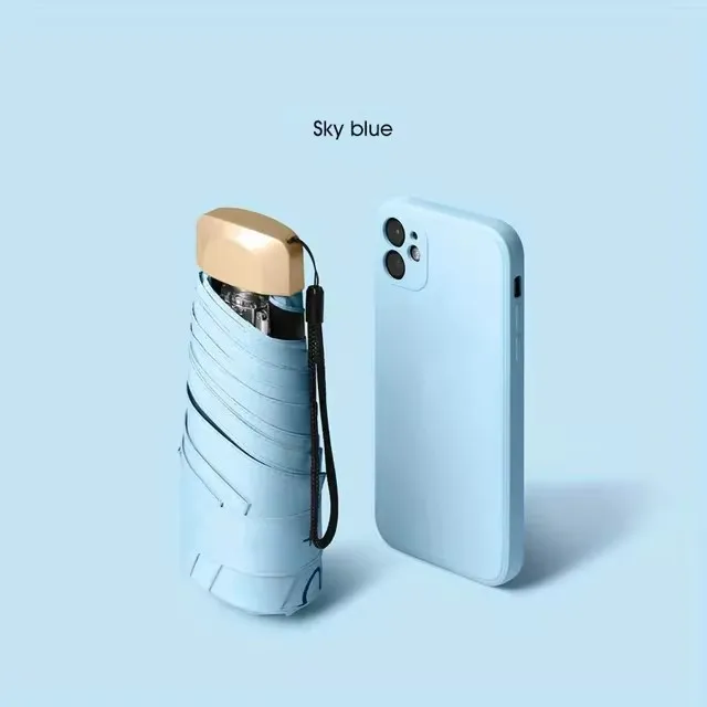 (azul 6k) Mini Guarda-chuva De Bolso, Protetor Solar Dobrável Em Vinil