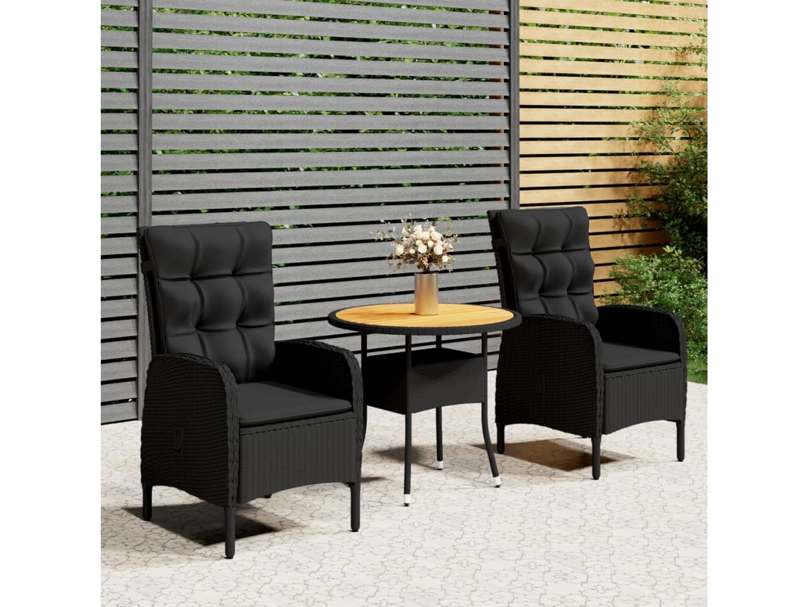 Vidaxl 3 Pcs Conjunto De Bistrô Para Jardim Vime Pe Preto