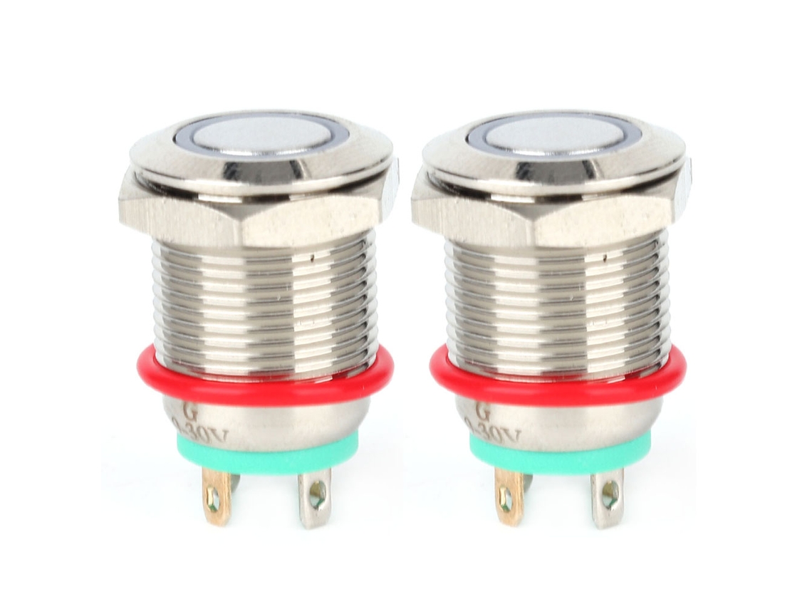 2 Piezas Interruptor de Botón de Metal Auto reset Con Led 12mm 4 Pines Ip65 Verde 3~9v com S/MARCA