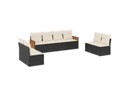 Conjunto de 8 Sofás de Jardim com Almofadões Vime Pe Preto MAISON EXCLUSIVE (8 pcs)