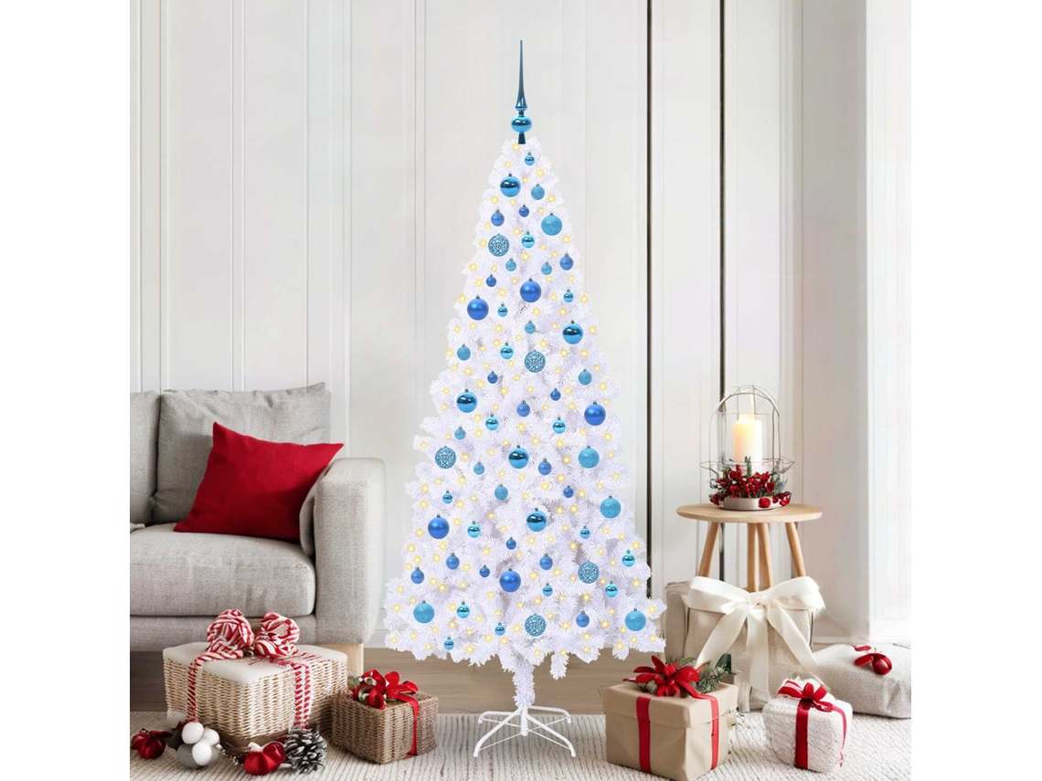 Vidaxl Árvore De Natal Artificial Com 300 Leds Branco 180 Cm Pvc E Aço
