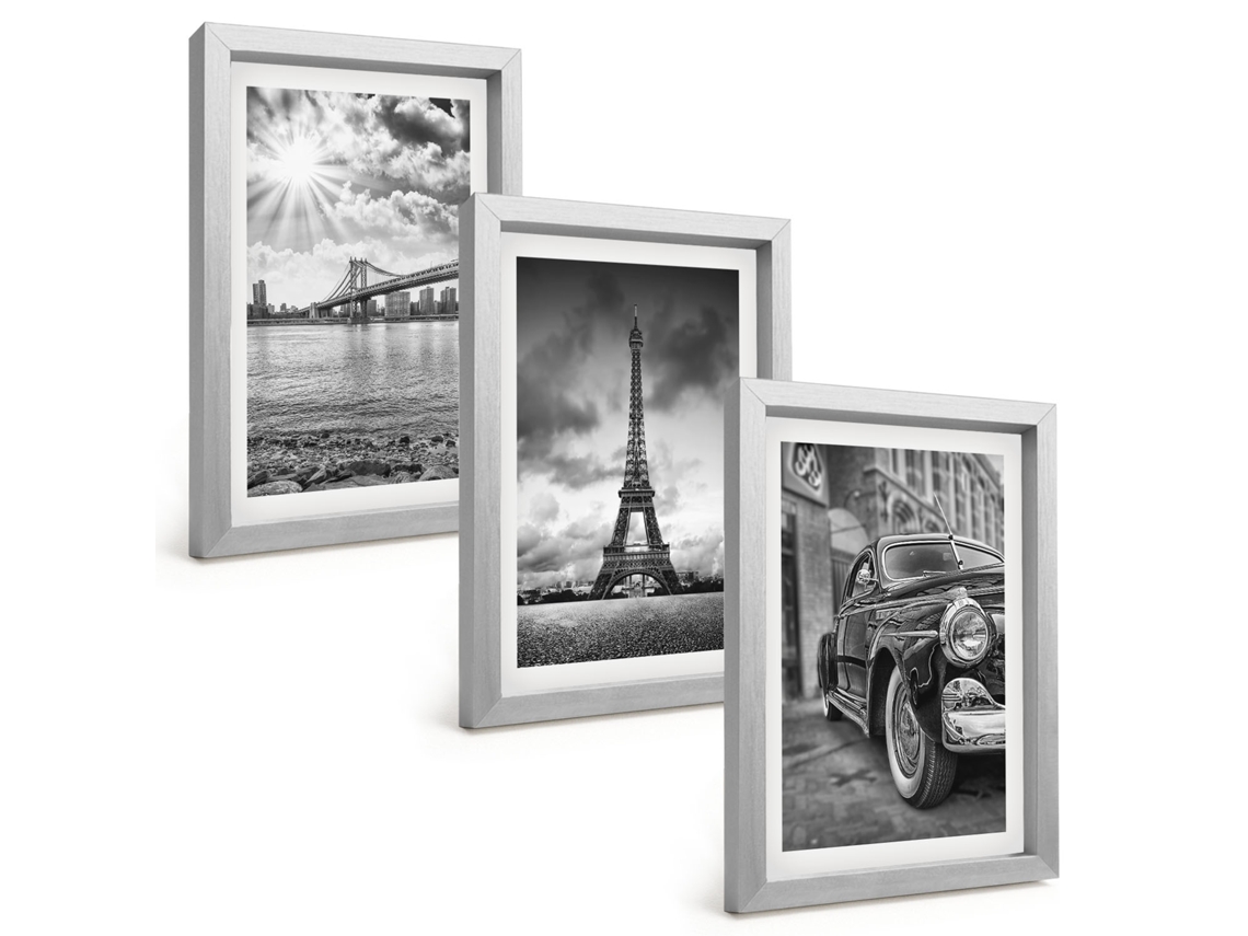 Composição De Quadros Na Paredevistas Da Cidade, Pontes, Torre Eiffel Moldura Prateada Quadros Para A Sala De Estar Espelharte (3 Peças 20x30 Cm)