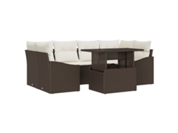 Conjunto 7 De Sofá De Jardim Com Almofadas Vidaxl Marrom Polirattan