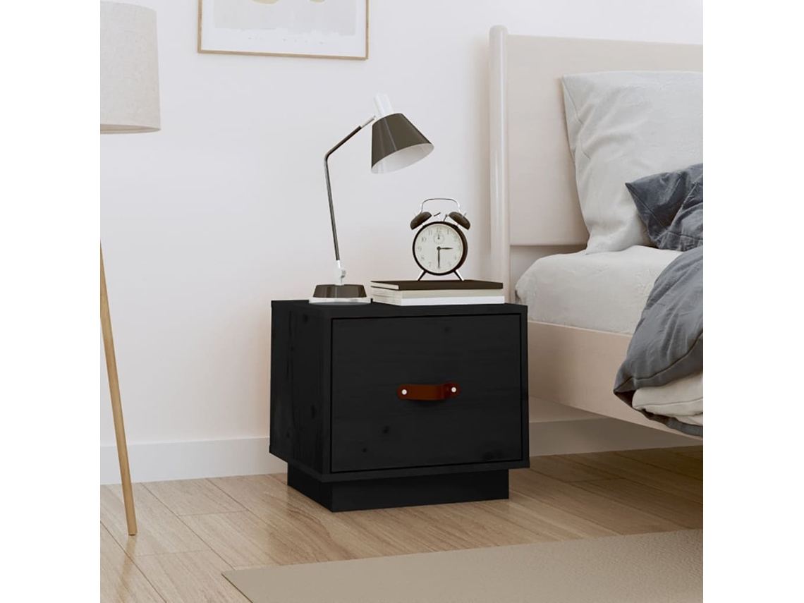 Vidaxl Mesa De Cabeceira 40x34x35 Cm Madeira De Pinho Maciça Preto