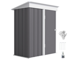 Casinha de Jardim/depósito para ferramentas em aço, com piso, portas com fechadura, janelas, aparência de madeira, cinza