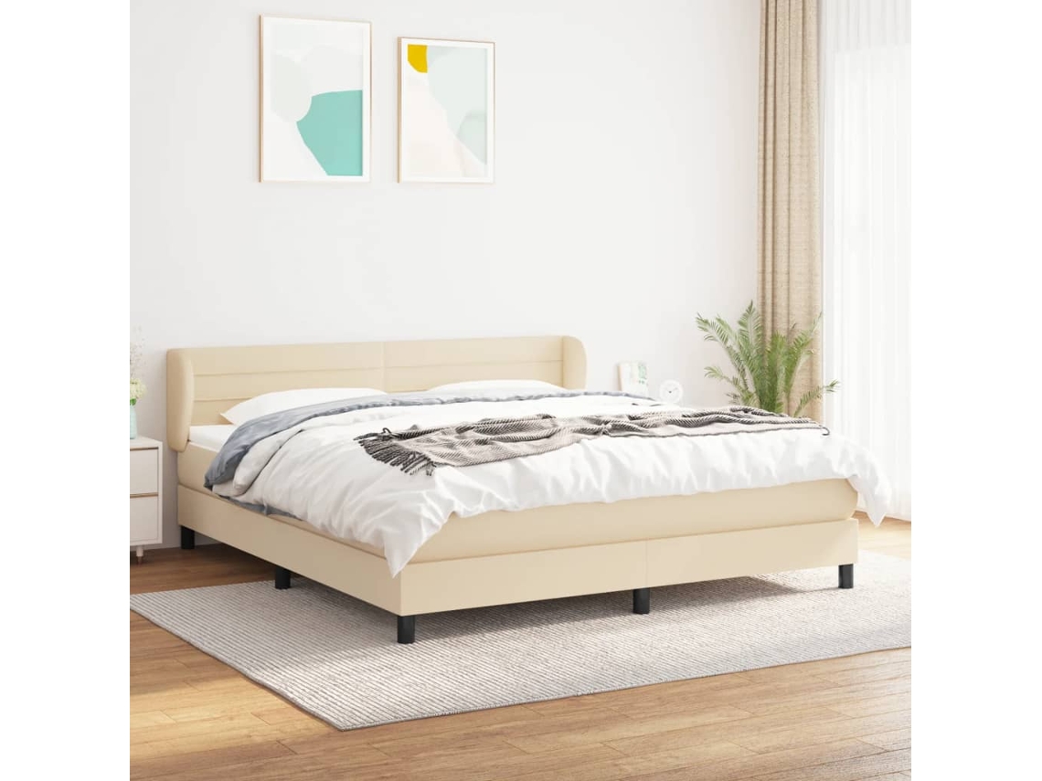 Vidaxl Cama com Molas/colchão 160x200 Cm Tecido Cor Creme