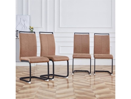 Cadeiras De Sala De Jantar Dreammespace Conjunto De 4 Couro Sintético Pu Metal Cromado Dourado 42x54x100cm