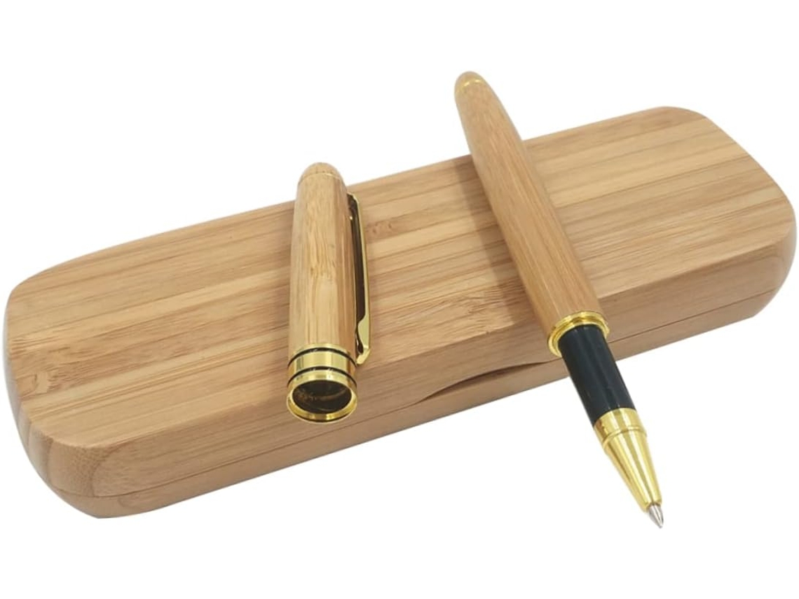 Caneta Em Gel De Bambu Veemoon Com Estojo Combinando, Rollerball Para