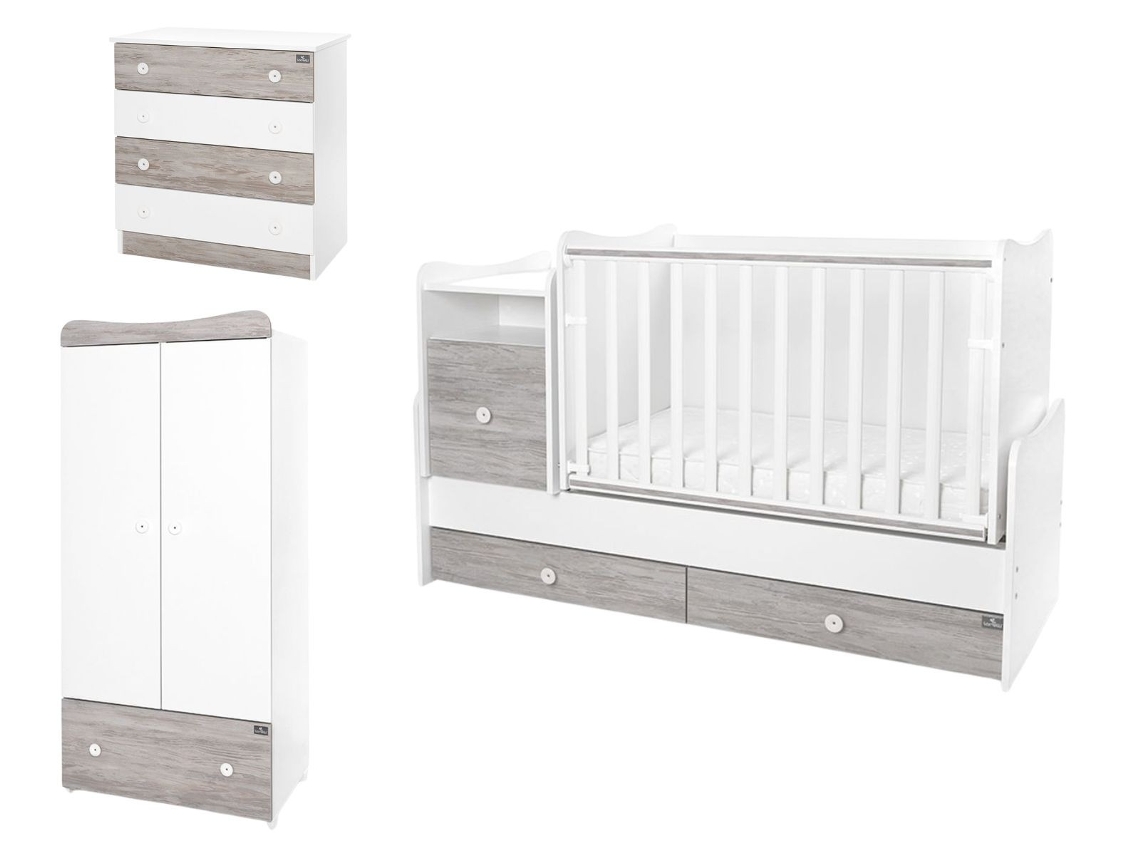 Quarto De Criança Trend Plus By Lorelli Com Berço Convertível, Cómoda E Roupeiro - White+artwood