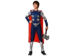 Fantasia Menino - Atosa - Thor - Macacão Azul Escuro - Capa Satinada Vermelha - 3 A 14 Anos