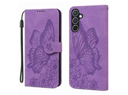 Capa De Celular De Couro Com Estampa De Borboletas Retrô E Relevo Horizontal