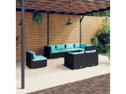 Vidaxl 8 Pcs Conjunto Lounge De Jardim C/ Almofadões Vime Pe Preto