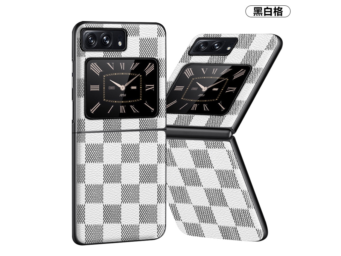 Capa De Celular Em Couro Anti-impressão Digitalconjunto De Duas Peças Para Moto Razr 50 Ultra / Razr 2024 Com Padrão Xadrez Preto E Branco