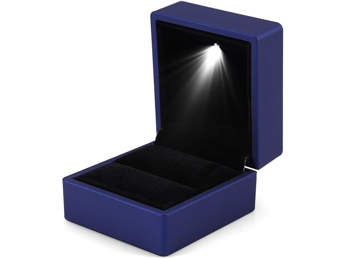 Caja De Anel Com Luz Led Armazenamento De Joias Tampa Azul Para Casamento E Compromisso