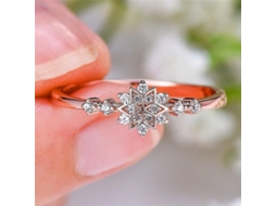 Anel Feminino Flor de Neve com Zircão Prata 925 Romântico para Noivado 8 Oro Rosa