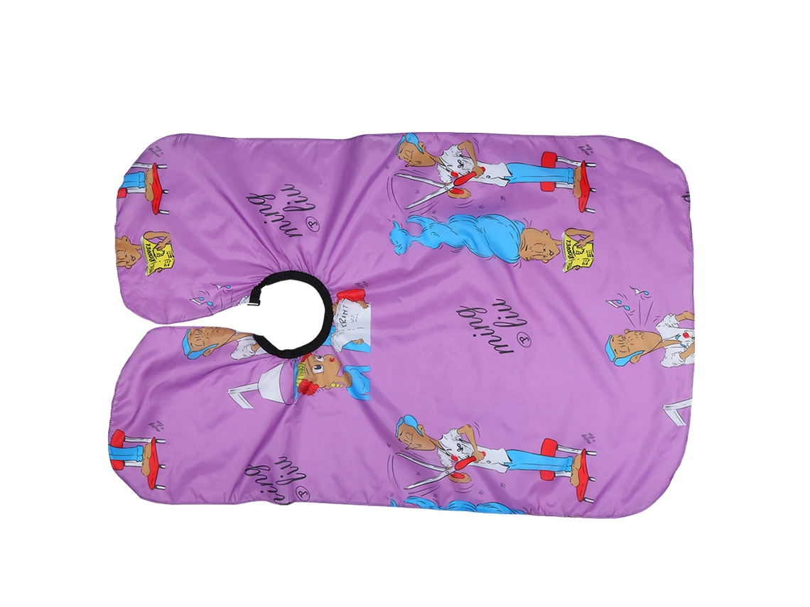 Avental infantil de cabeleireiro 2026 com estampa de desenhos animados para corte de cabelo.