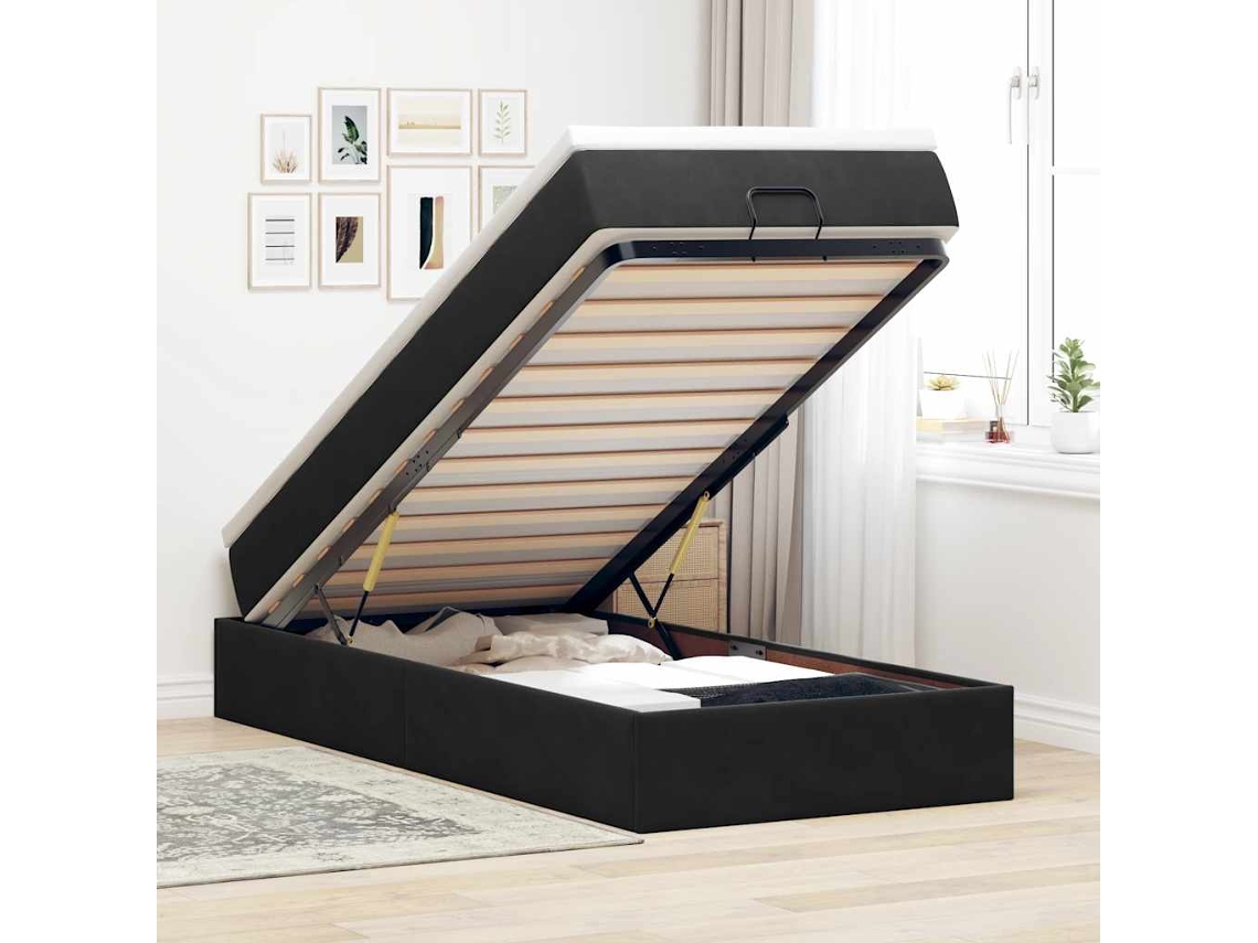 Estrutura De Cama Otomana Com Colchão Preto 100x200cm Veludo