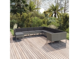 Conjunto 11 Peças Lounge De Jardim C/ Almofadões Vime Pe Cinzento Dkd Home Decor