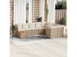 Vidaxl 10 Pcs Conjunto De Sofás P/ Jardim Com Almofadões Vime Pe Bege
