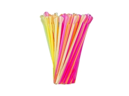 100 Canudos Descartáveis Coloridos com Colher de Plástico para Smoothies e Bebidas Geladas